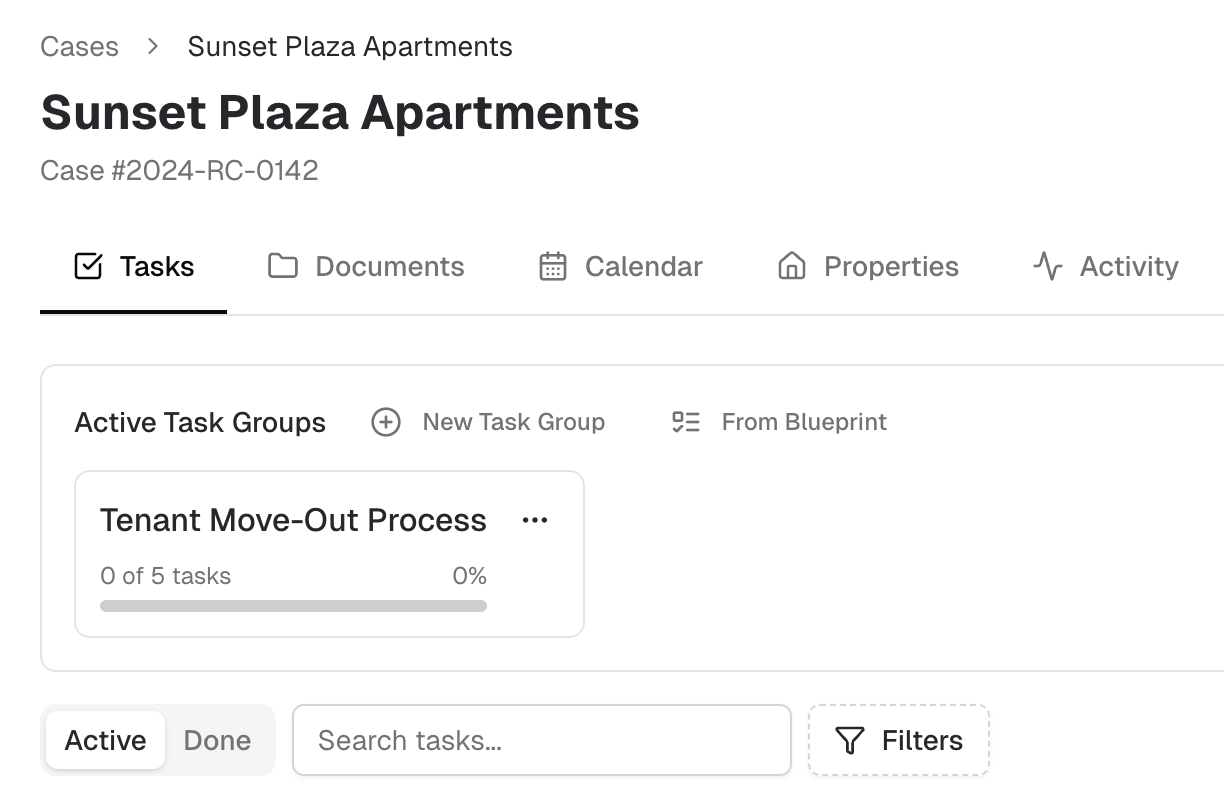 Case management screenshot